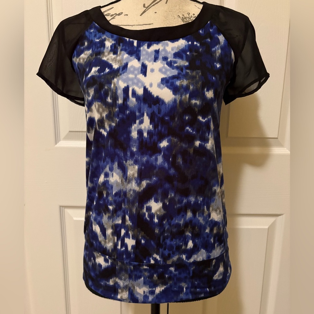 AGB Blue and Black Abstract Blouse